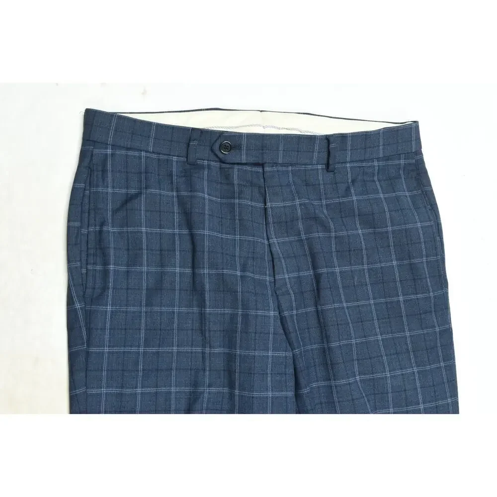 Brooks Brothers REGENT Trousers Pants Mens 34x32 Blue Plaid Wool Slim Fit